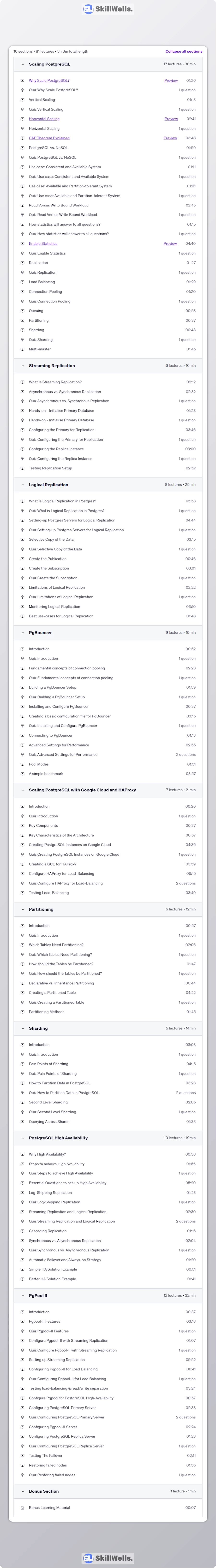 PostgreSQL Replication, High Availability HA and Scalability - Table of Content