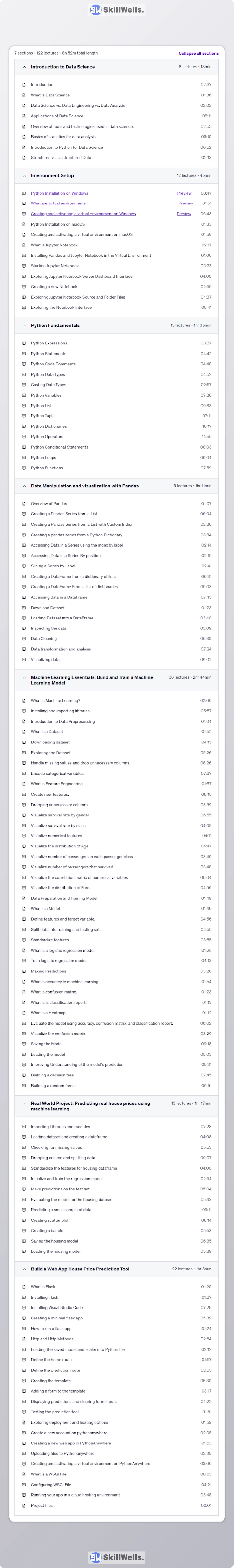 Data Science Tools Python, Pandas, Machine Learning, EDA - Table of Content