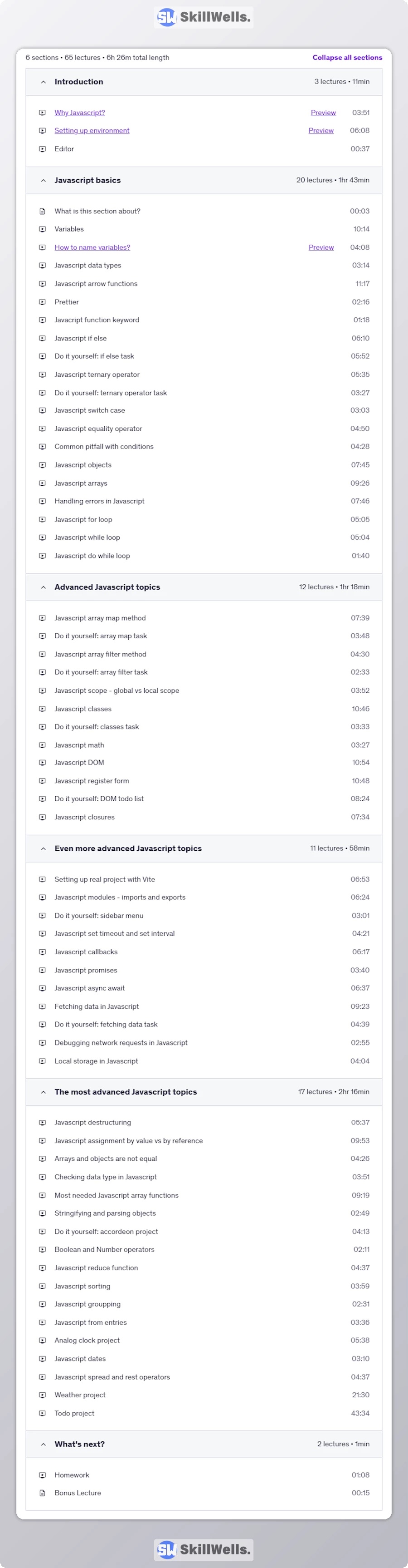 Javascript Crash Course Learn Needed Knowledge Fast - Table of Content
