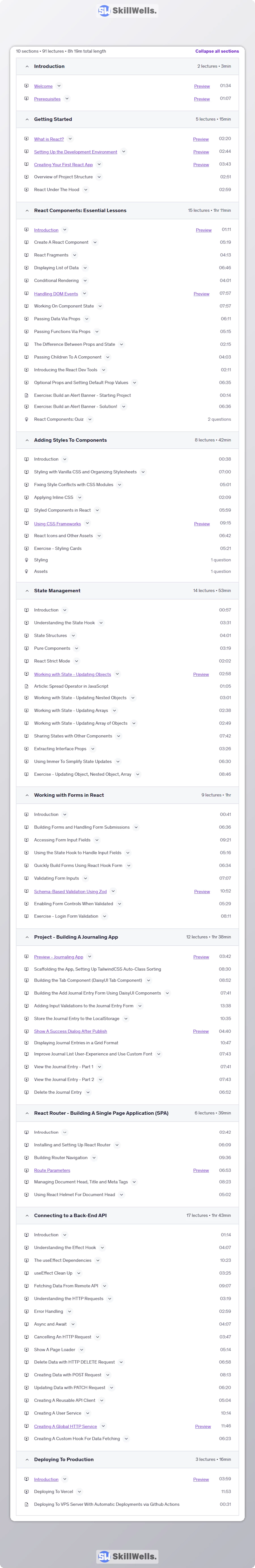 React + TypeScript Essential Training - Table of Content