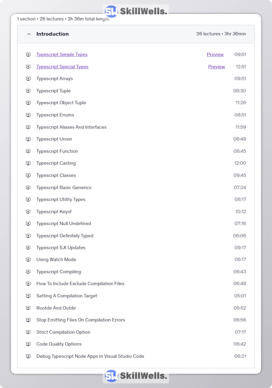 Understanding TypeScript For Beginner To Advanced Tutorial - Table of Content