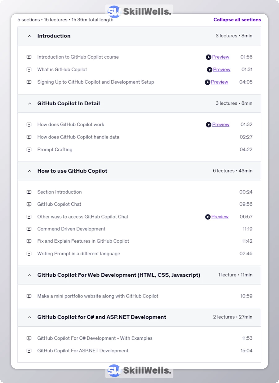 GitHub Copilot Masterclass The best AI Pair Programmer - Table of Content