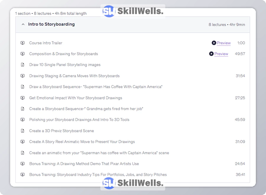 Intro to Storyboarding-Learn 5 Key Skills Every Artist Needs - Table of Content