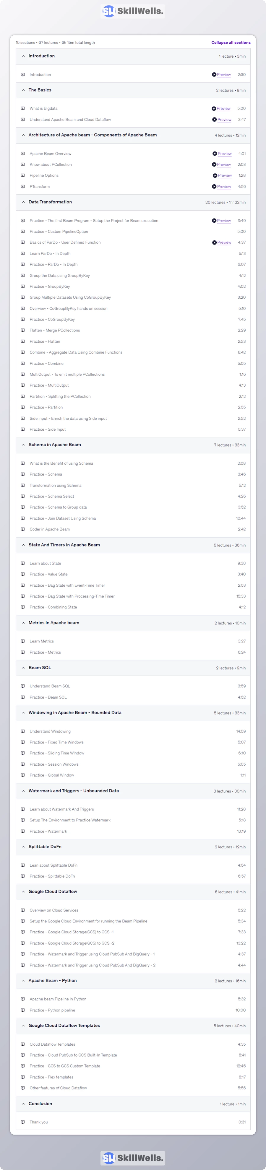 Master Google Cloud Dataflow and Apache Beam - Table of Content