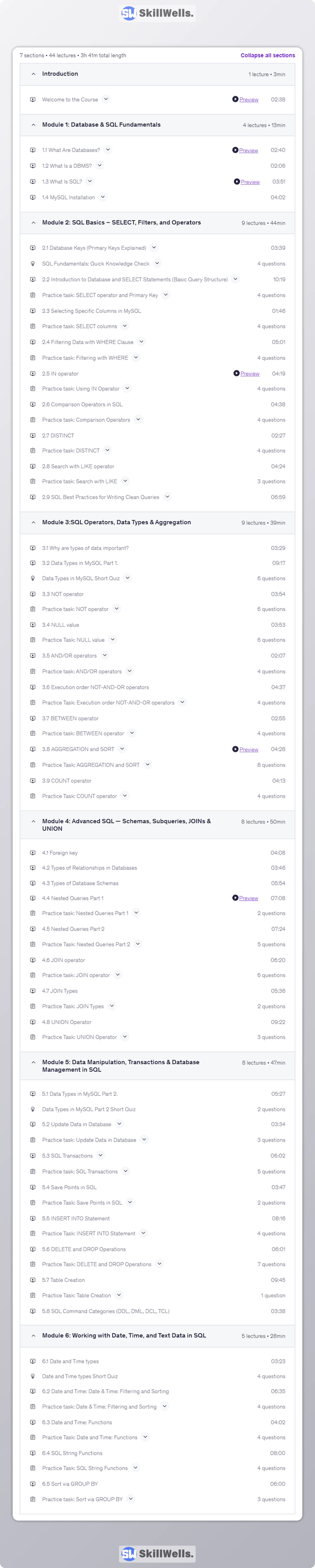 Advanced MySQL Course SQL Theory & Real Practice - Table of Content