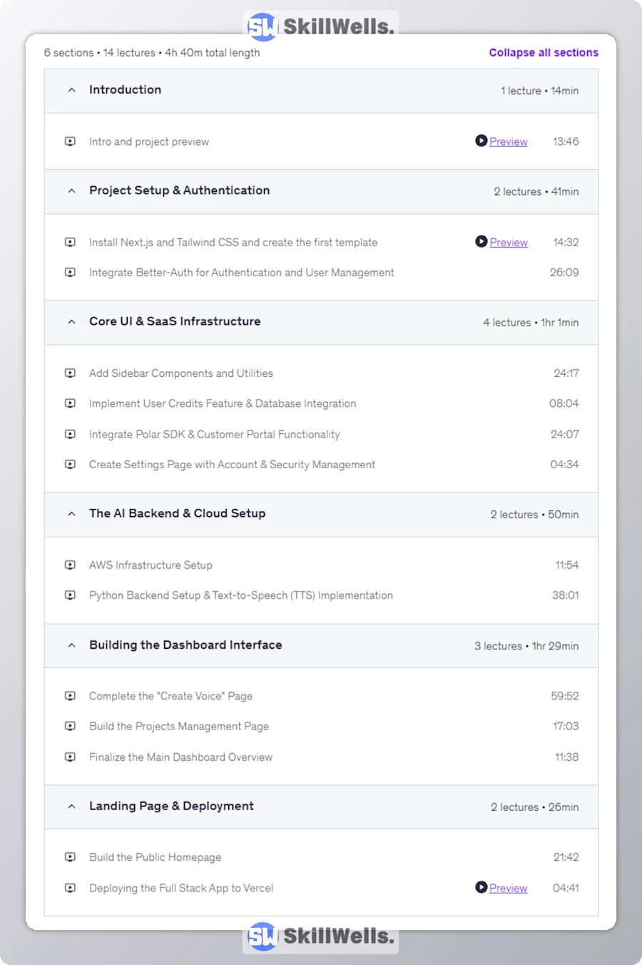 Build an AI Voice Studio SaaS with Next.js 16 & Python - Table of Content