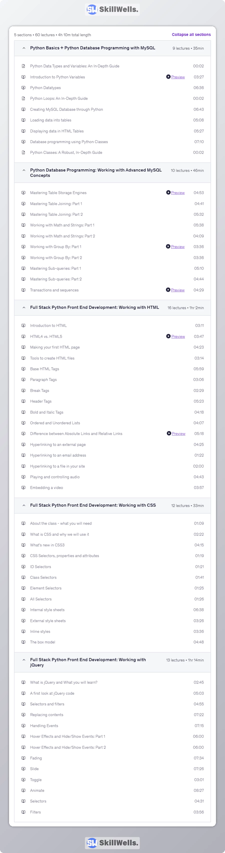 Complete Full Stack Python Developer Bootcamp - Table of Content