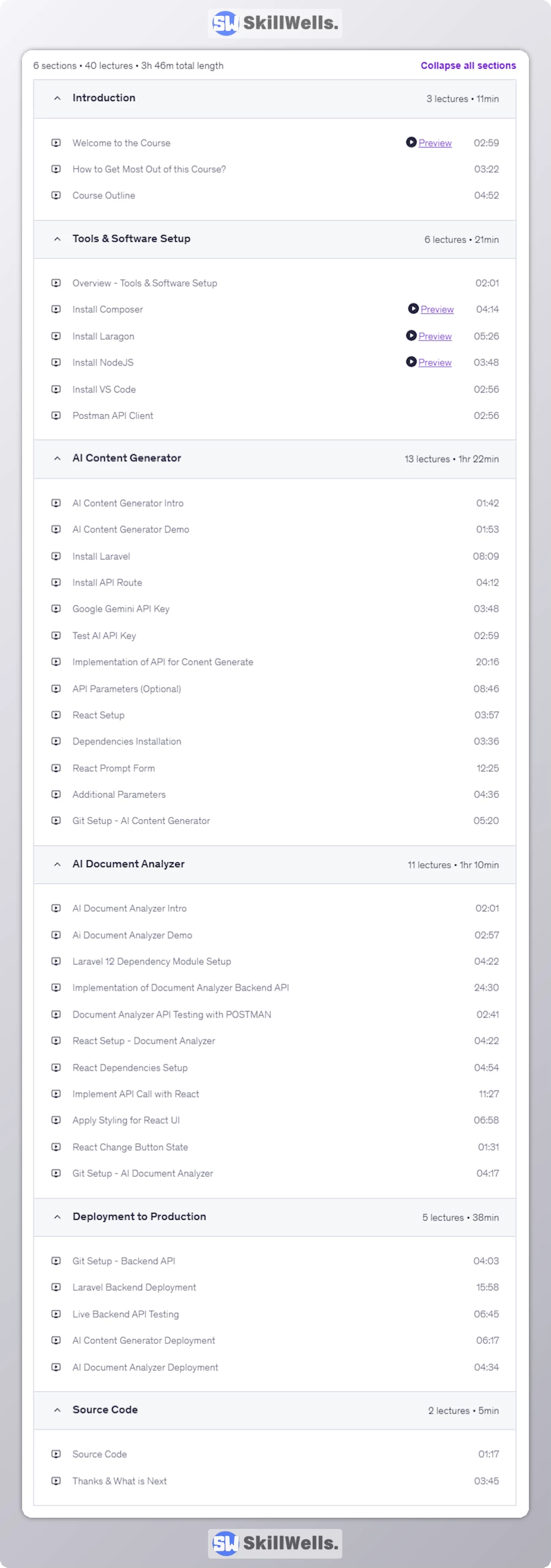 Full-Stack Development Laravel12 API React Google Gemini AI - Table of Content
