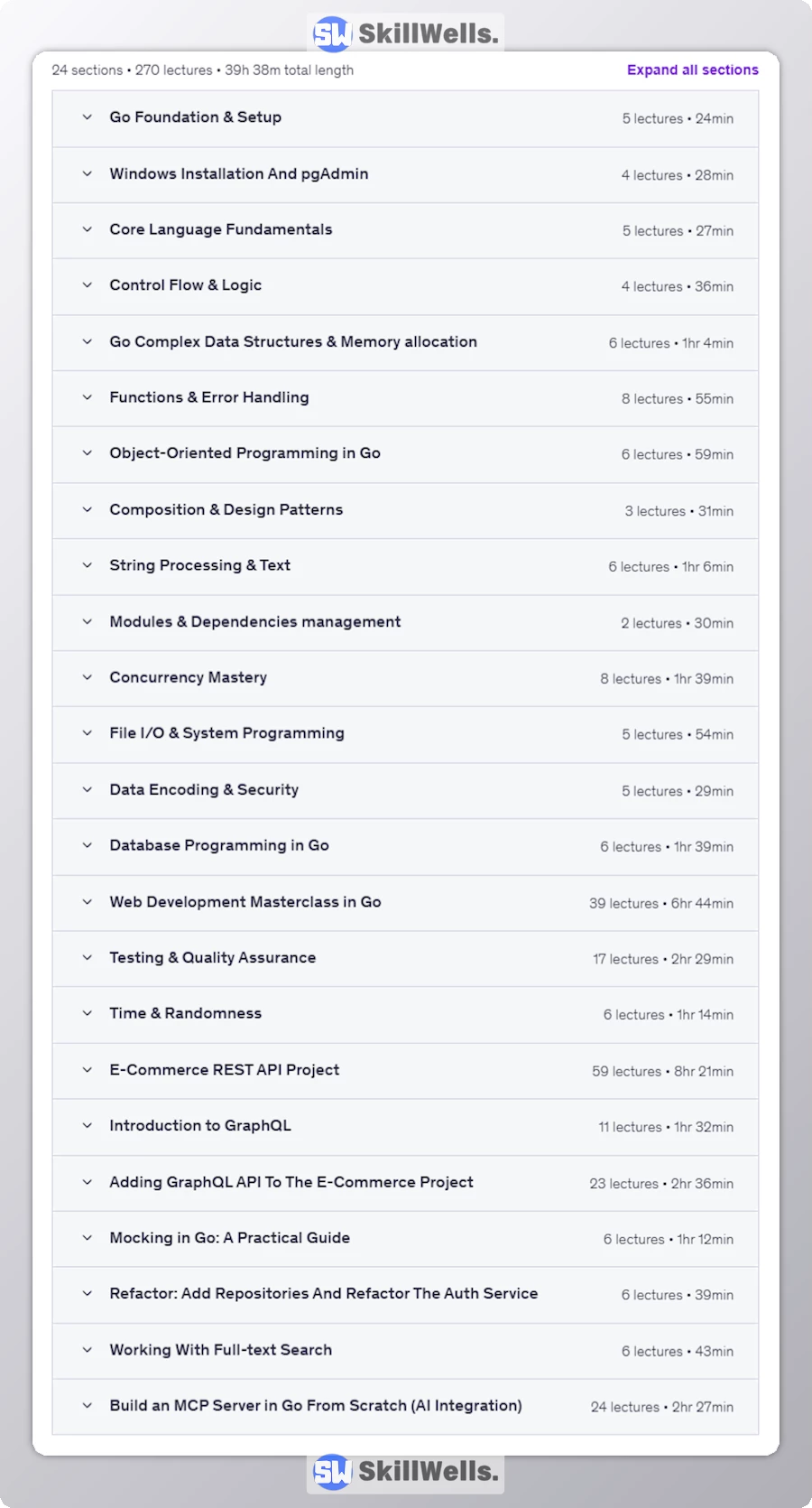 Go (Golang) Masterclass Learn Like a Google Engineer - Table of Content